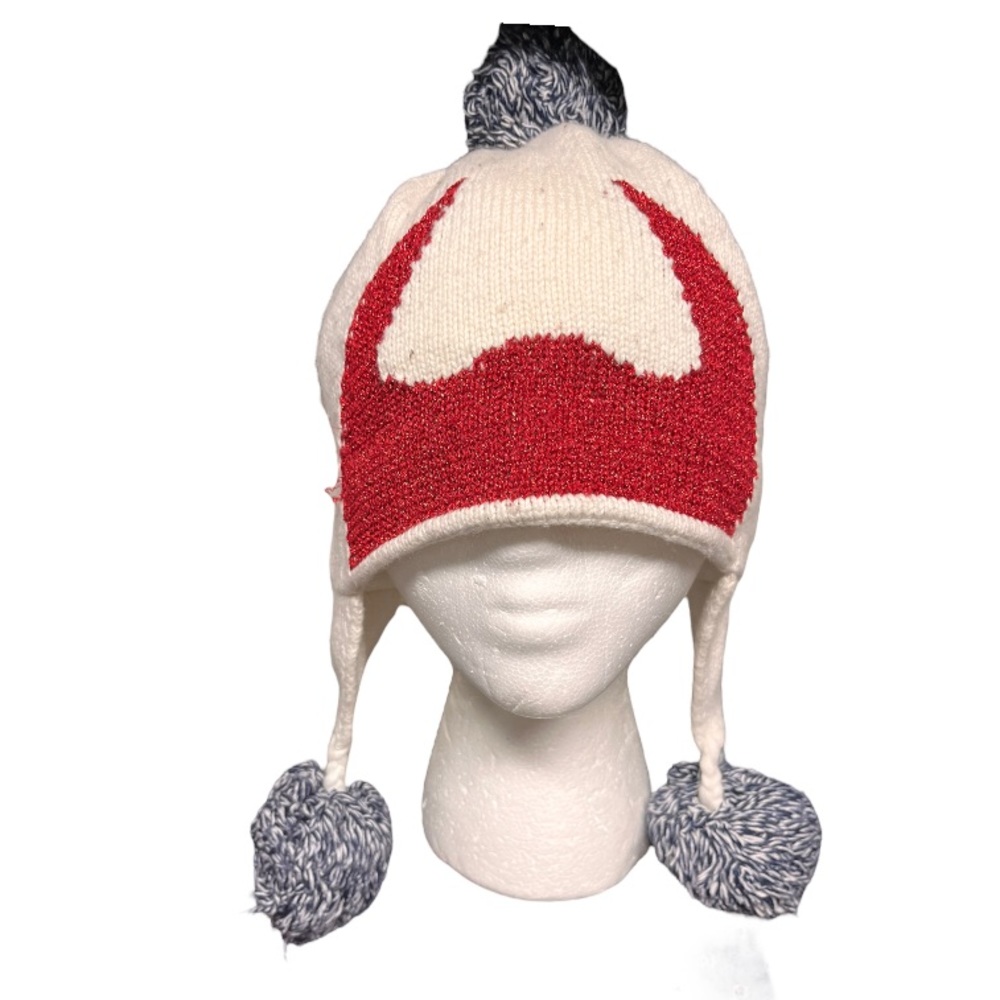 Kate Spade x GapKids Ivory Red Glitter Heart Knit Pom Beanie Hat Holiday